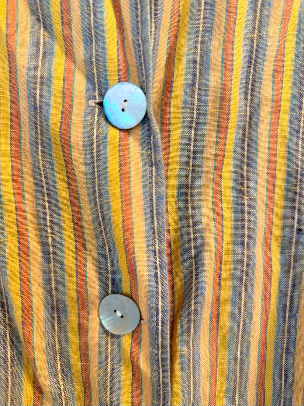 Flax Women’s Yellow Linen Multi Striped Button Down Jacket w Pockets Lagenlook L - Picture 7 of 14
